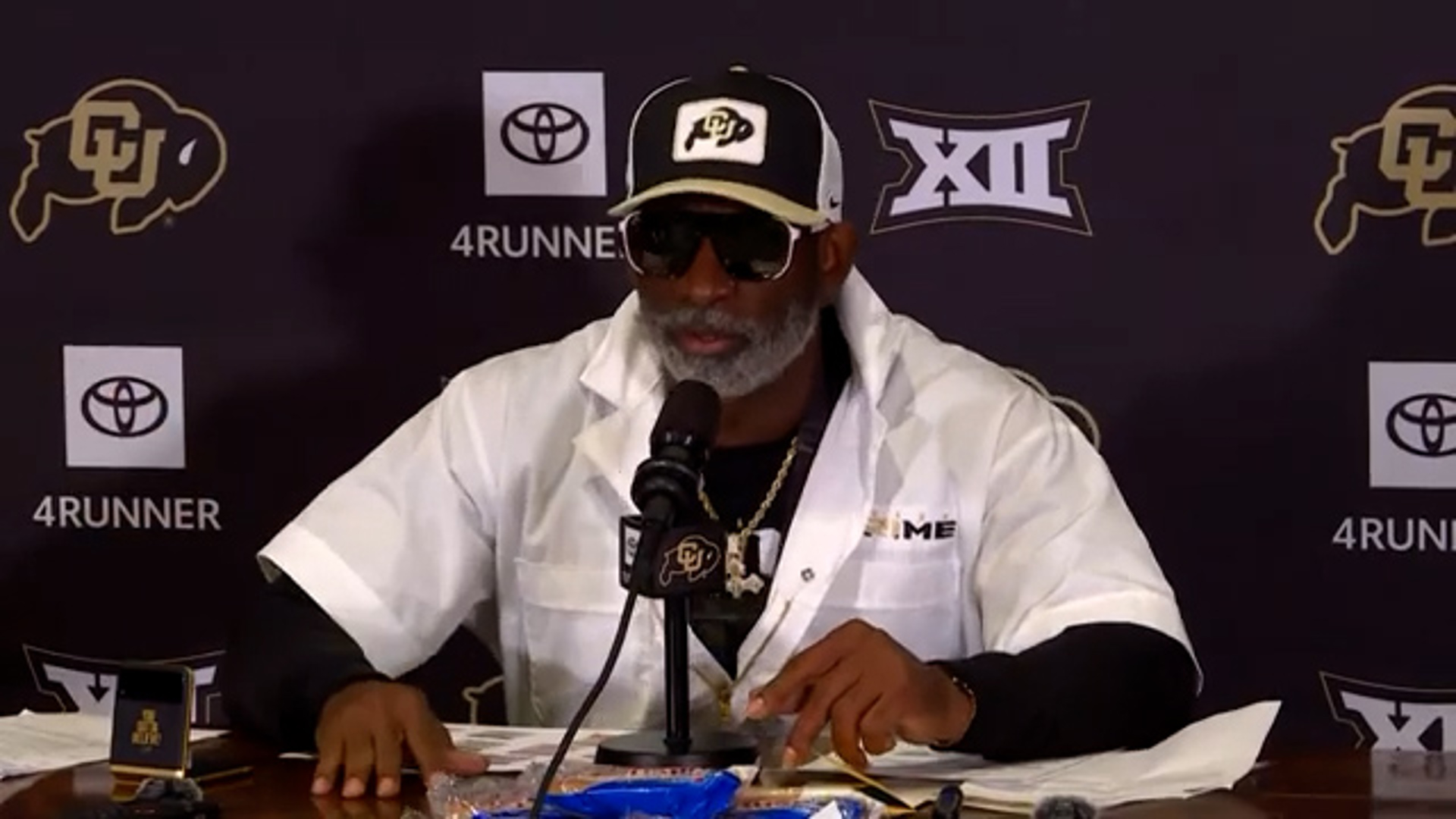 University of Colorado head coach Deion Sanders told reporters about his optimism for the 2024 team, but shut down two reporters questions along the way.