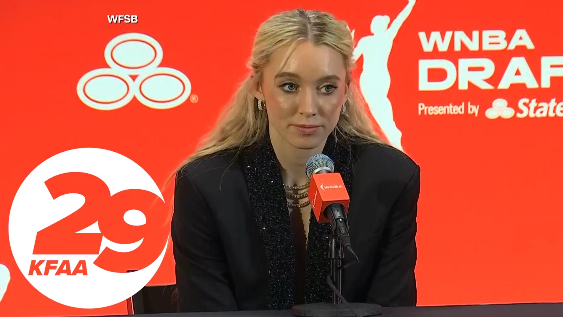 Paige Bueckers speaks after being selected No. 1 overall by the Dallas Wings