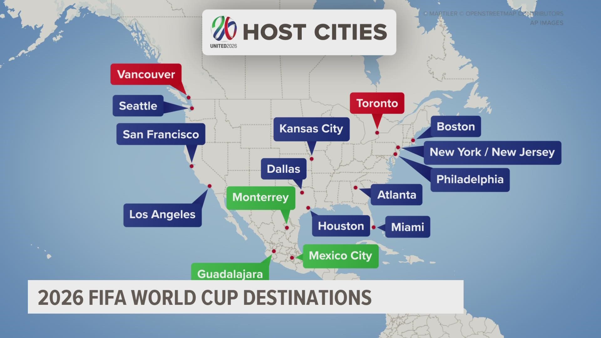 11 U.S. cities were selected to host games.
